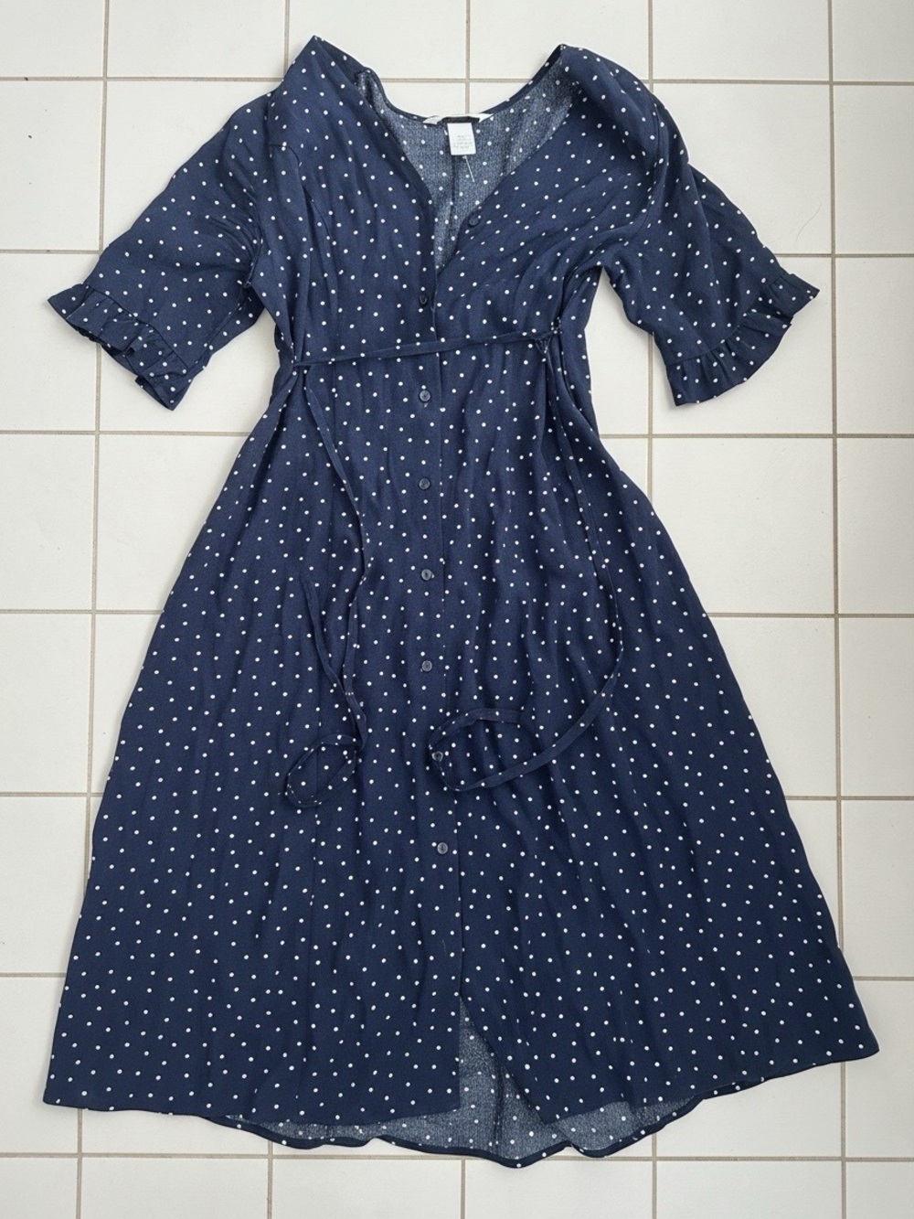 H&M Maternity Navy Polka Dot Midi Dress